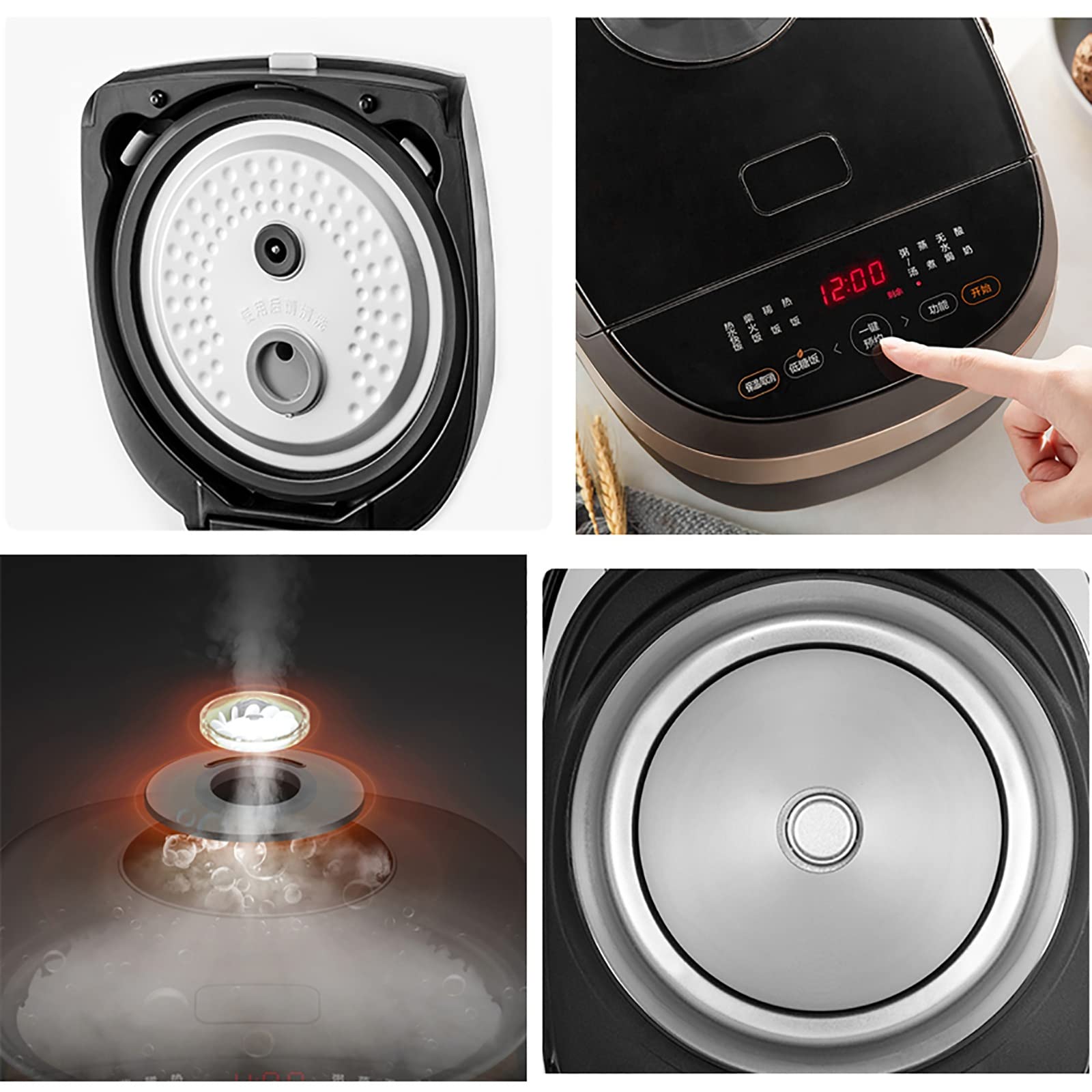 Cuociriso a Basso Contenuto di Zucchero (4L) Multifunzione per Uso Domestico Rivestimento Antiaderente Zuppa di Riso Separata per 1-6 Persone 220-240 V