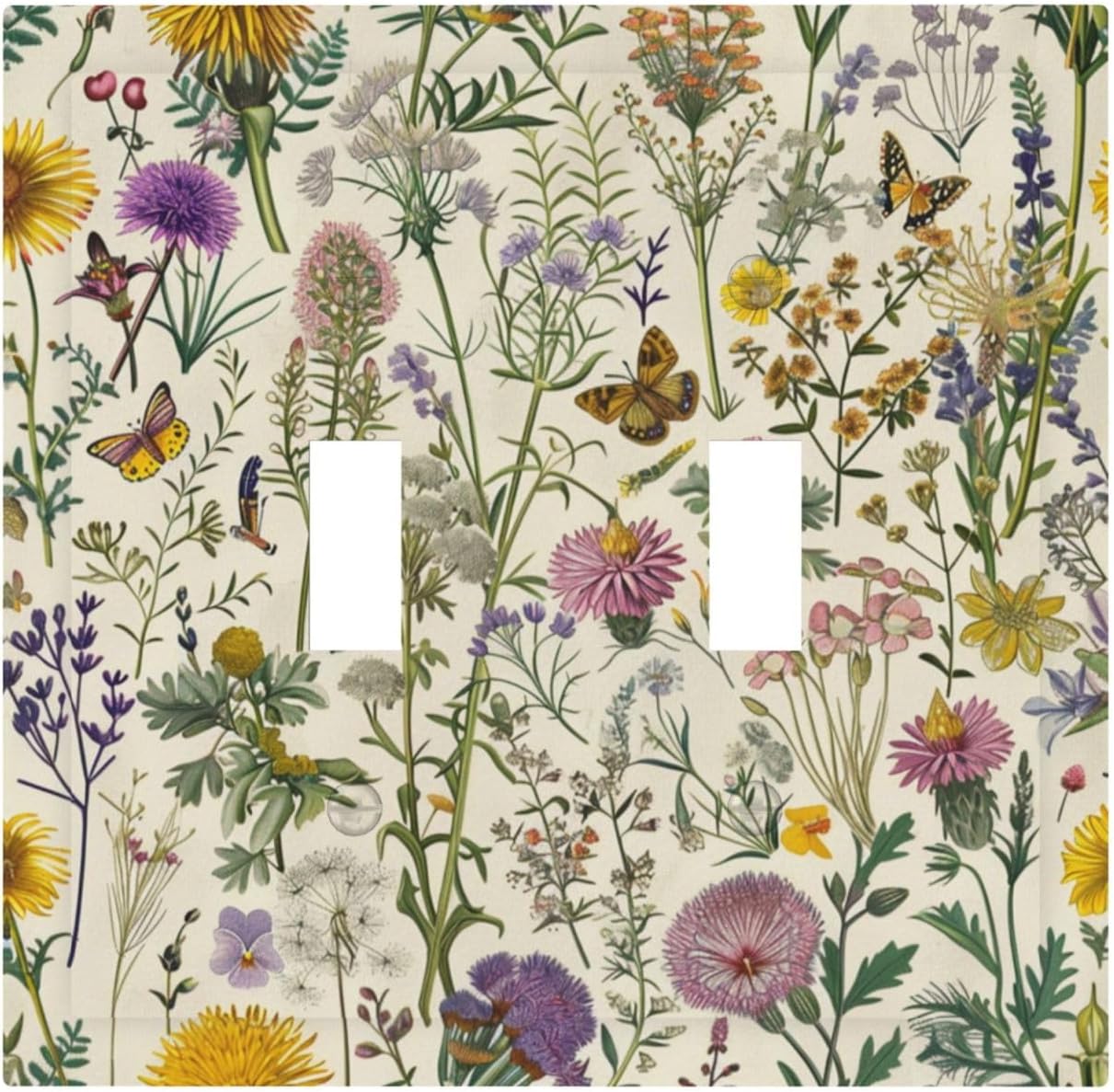 Decorative Switch Covers Plate Rustic Flowers Floral Plants Butterfly 2 Gang Wall Plate Oversized Double Toggle Light Switch Plate Wall Cover Plate Faceplate for Bedroom Home Decor