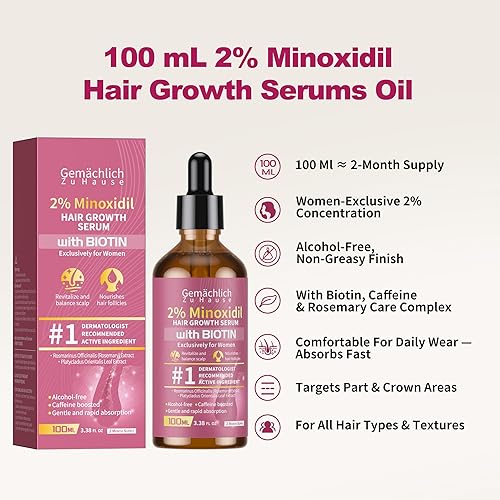 Miniatura 2 de Minoxidil para el crecimiento del cabello con biotina, 3.4 fl oz de suero tópico de minoxidil con romero para tratamientos de crecimiento del