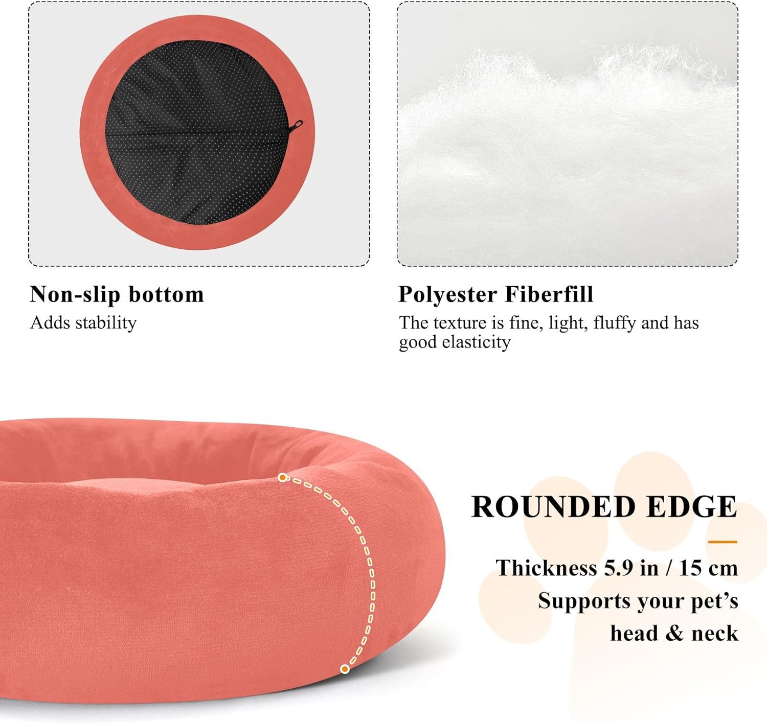 Dog Bed Ultra Soft Fluffy Comfortable Cat Bed, Coral Orange Washable Dog Beds Anti-Slip Round Pet Beds for Medium Dogs