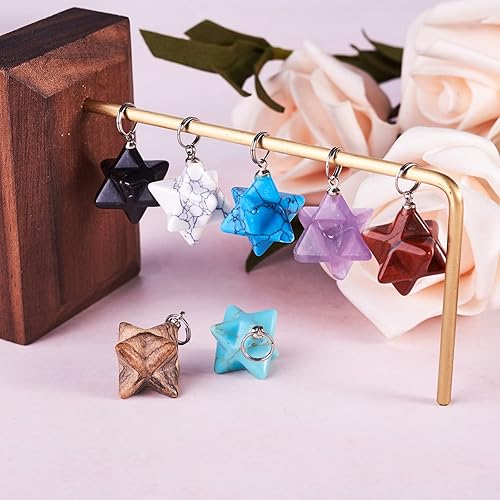 Miniatura 4 de 10 dijes de piedra de estrella Merkaba, dijes curativos de chakras con anillos divididos de acero inoxidable 201 para mujeres y hombres, joyas de
