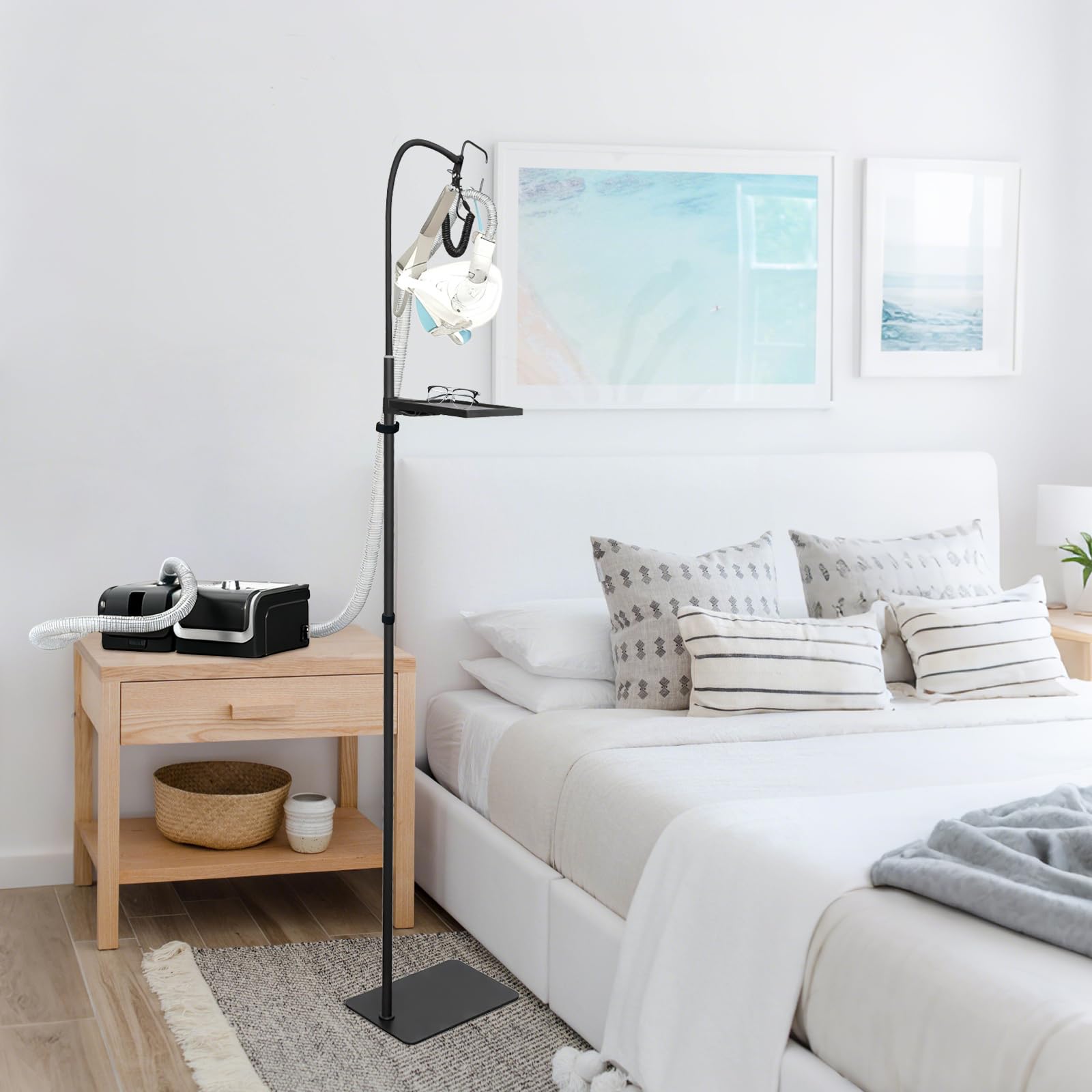 Height-Adjustable CPAP Hose Holder with Weighted Base