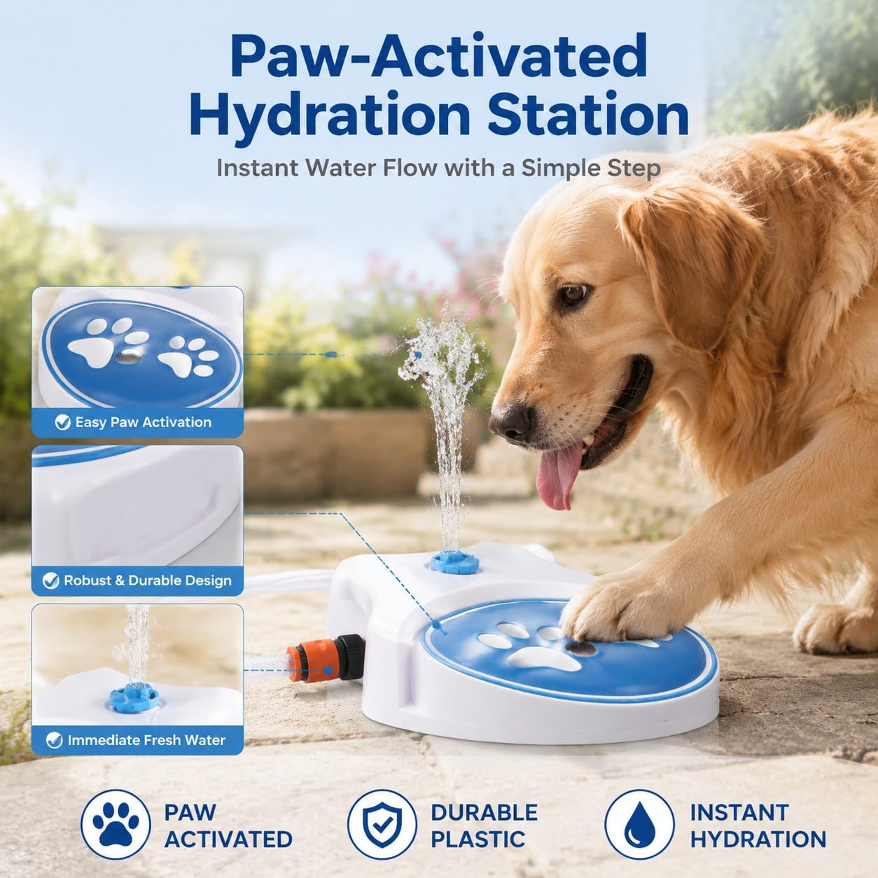 Aspersor para Perros para Exteriores, Fuente de Agua para Perros, Dispensador de Agua Activado para Perros, Aspersor para Perros, Alimentador de Agua Potable con Manguera,