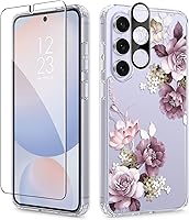 Vista 30 de GVIEWIN Funda protectora para Samsung Galaxy S25, transparente floral, delgada, a prueba de golpes, para mujer, no se pone amarilla, con protector