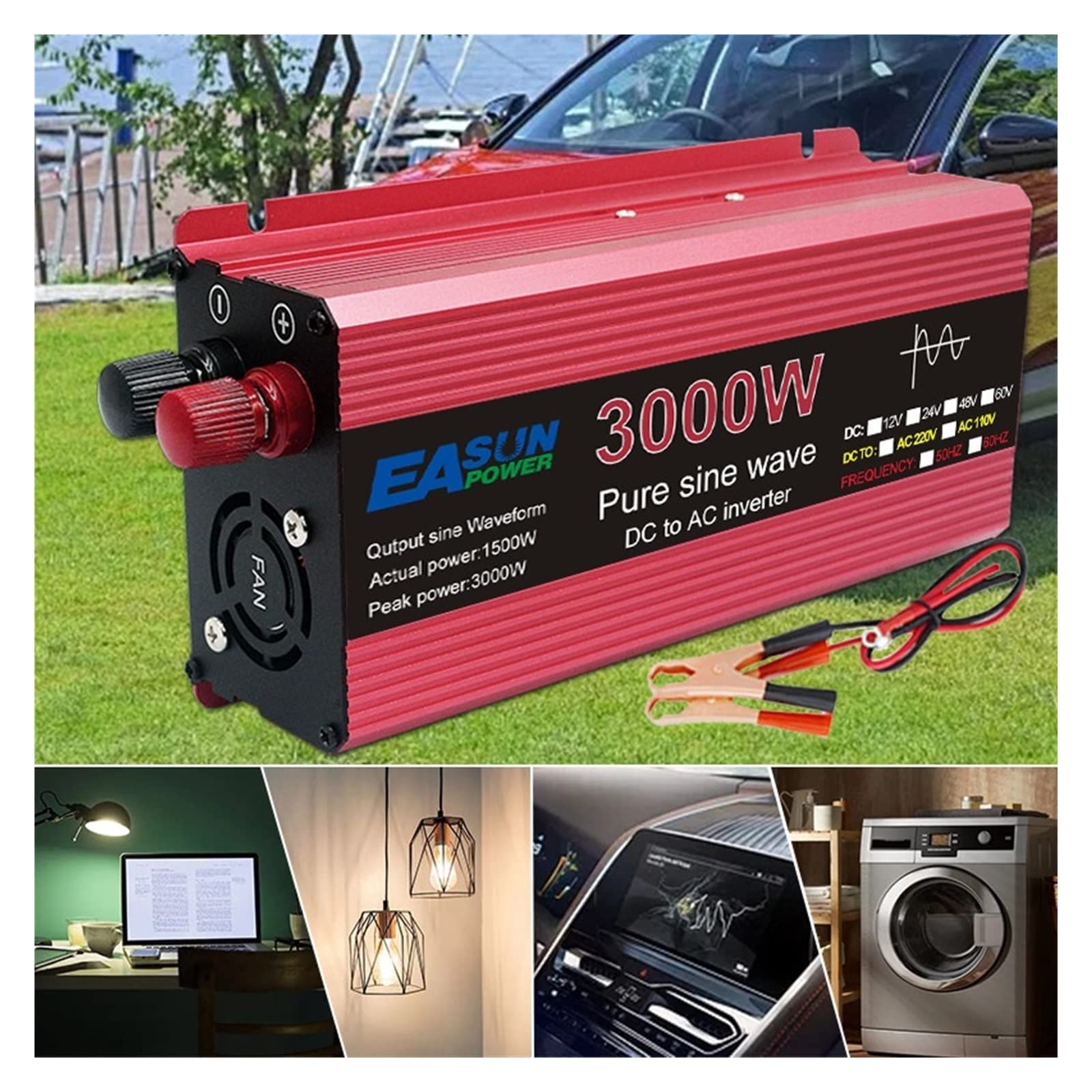 Inversor de Onda sinusoidal Pura 12V CC a CA 220V convertidor 3000w 2200w 1600w 1000w estabilizador 24V inversor Solar 50hz 60hz Transformador(3000w,12V-220-240V 50HZ)