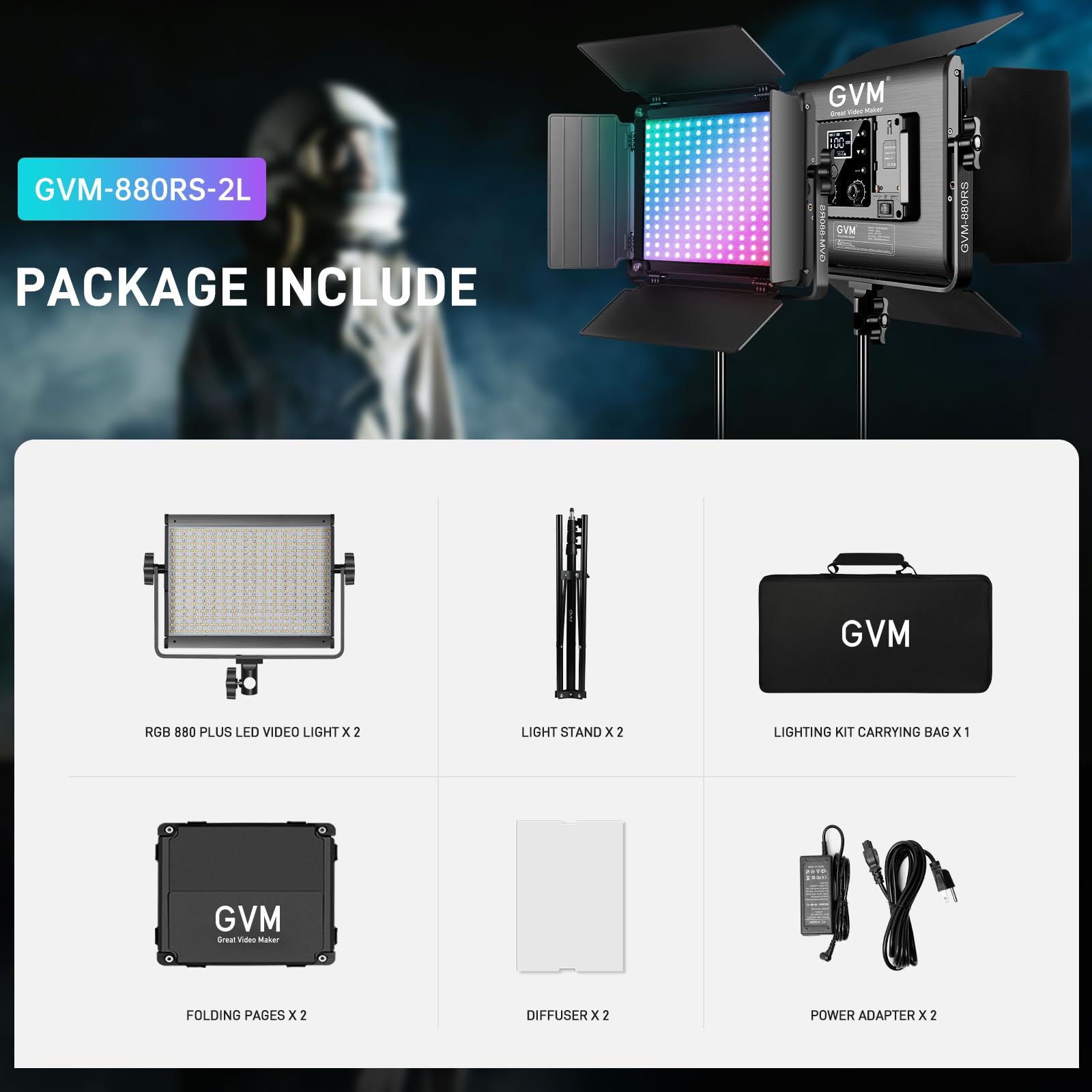 GVM Great Video Maker GVM RGB Luz de Video LED, iluminación de Video LED de 60 W con Soporte, luz de fotografía de luz de Video 3200K-5600K para Video de Estudio, películas, Youtube, luz de Estudio L