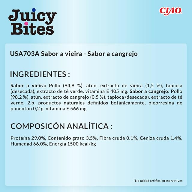 Foto 6 de 6 de INABA Juicy Bites Gatos - Sabor Cangrejo y Vieira - Snacks Húmedos Premios Saludables - Deliciosas Golosinas