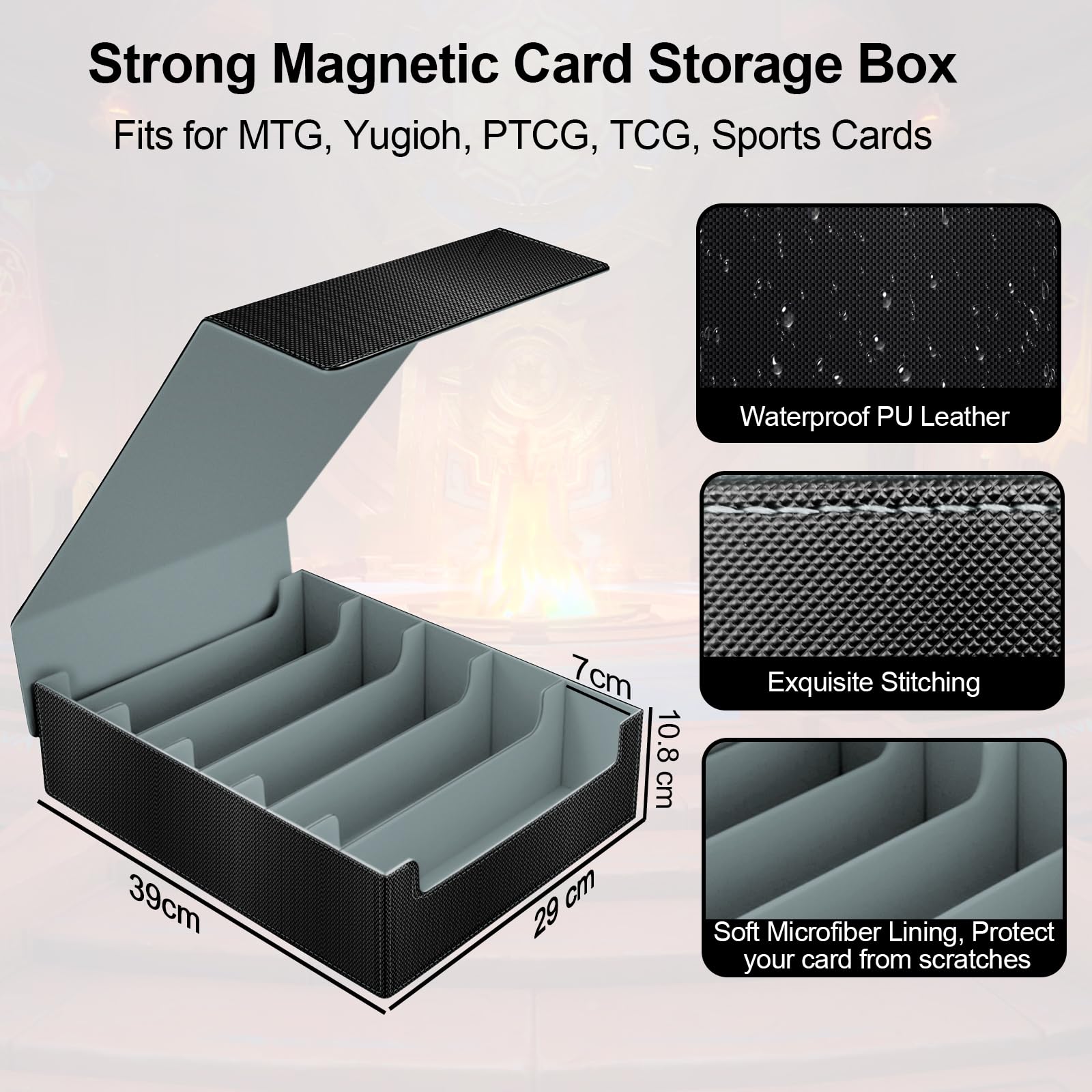 5 Row Trading Card Storage Box, Large Deck Box Holds 3800+ Card for Yugioh/MTG(Magic the Gathering)/TCG Commander Cards - Image 7