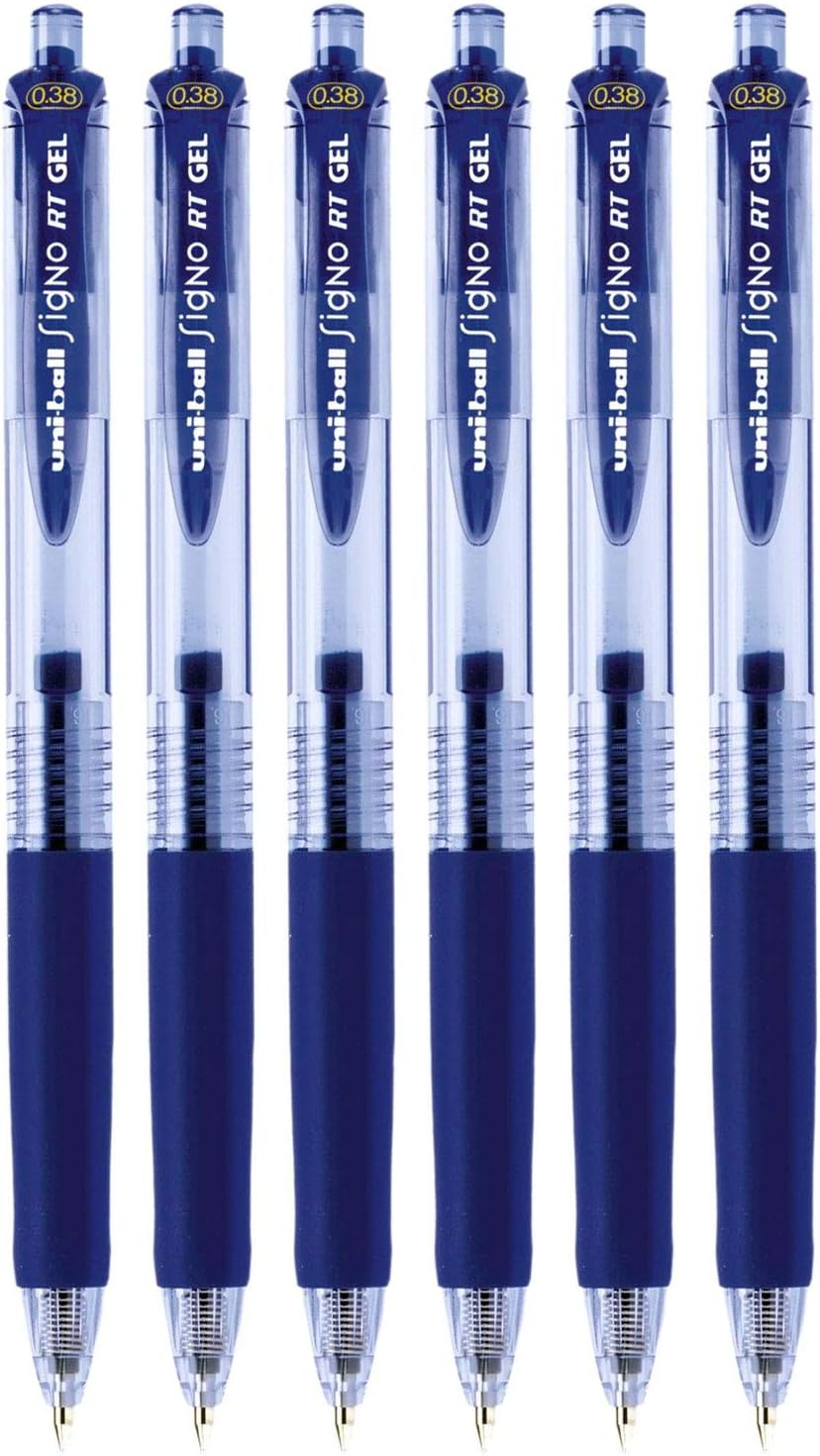 Signo Retractable Gel Pens, Ultra Micro Point, 0.38mm, Blue, 6 Count