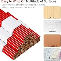 Vista 5 de 120 lápices de carpintero a granel, plan de construcción de madera natural de dureza media, madera plana, octogonal, rojo, negro, para marcado
