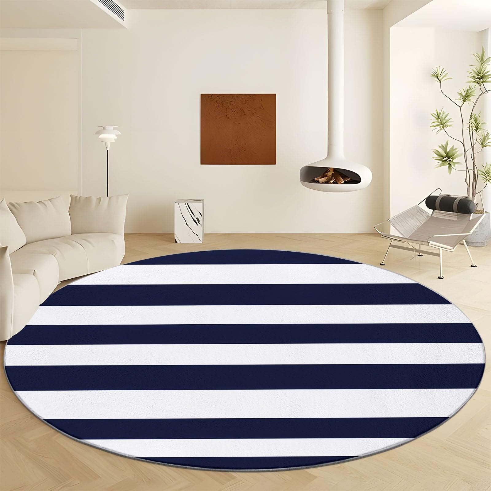 Amazon.com: Washable Round Rugs 7 ft Round Area Rug, Navy Blue and