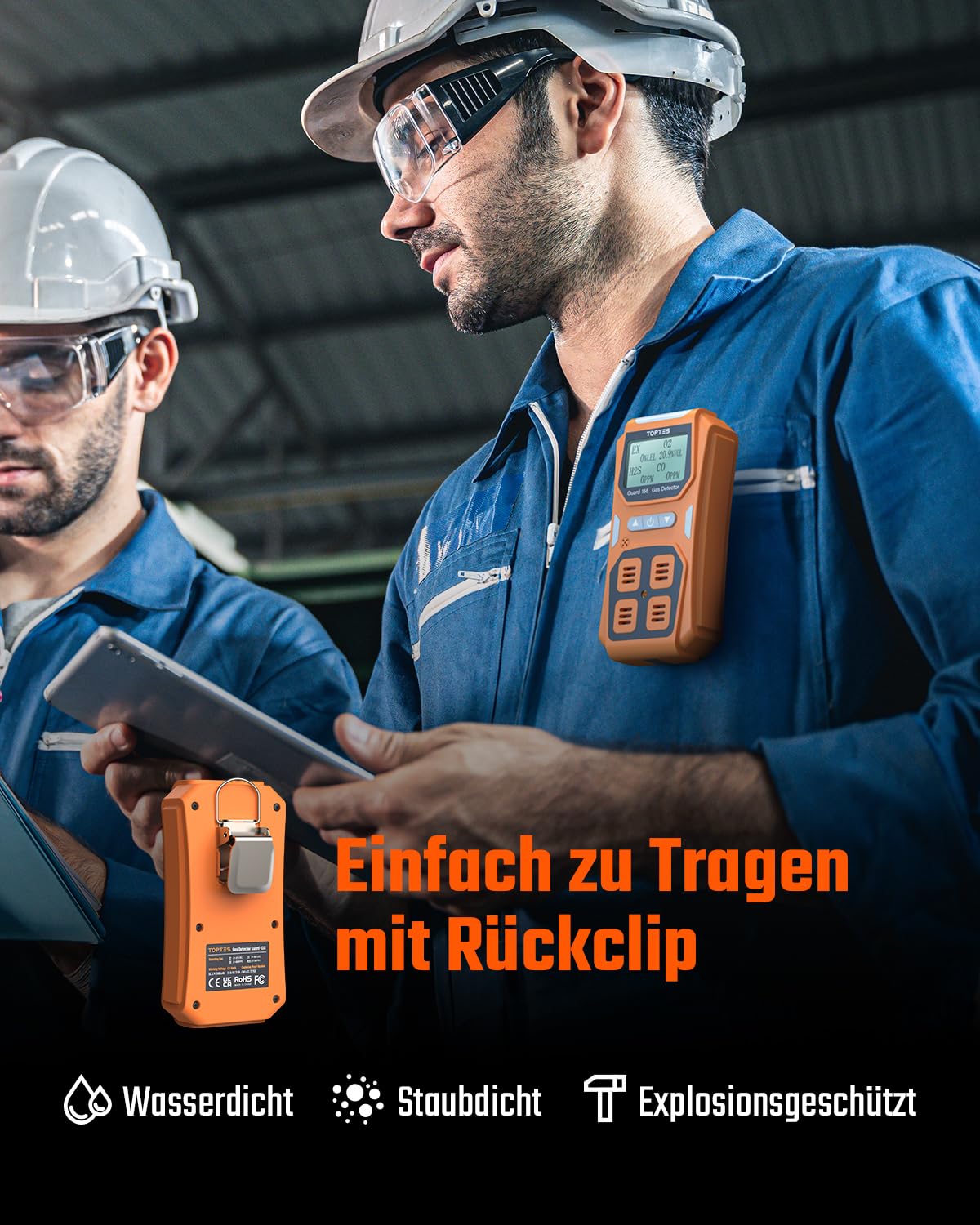 TopTes Guard-156 Gasmelder, 4 Gasmelder Für H2S, CO, LEL und O2, mit 3 Alarmmodi (visuell, Vibration, Ton), 0,5s Schnellreaktion, Staub- und explosionsgeschütztes Design, ideal für Arbeit und Zuhause