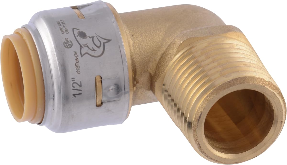 Max 1/2 Inch x 1/2 Inch 90 Degree Male Adapter Elbow, Push to Connect Brass Plumbing Fitting, PEX Pipe, Copper, CPVC, PE-RT, HDPE, UR280A