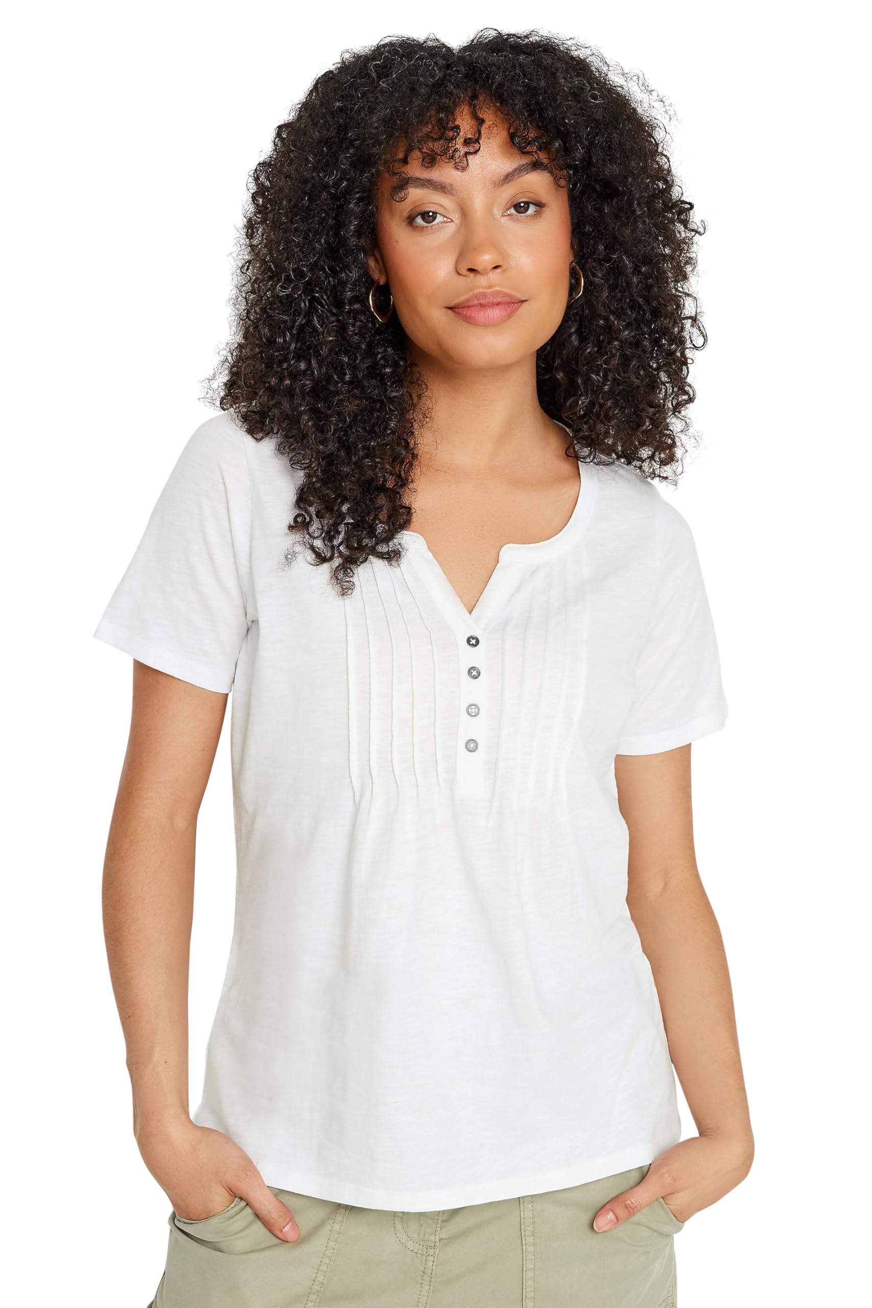 M&Co Women's White Short Sleeve Henley Top In | Size: 18