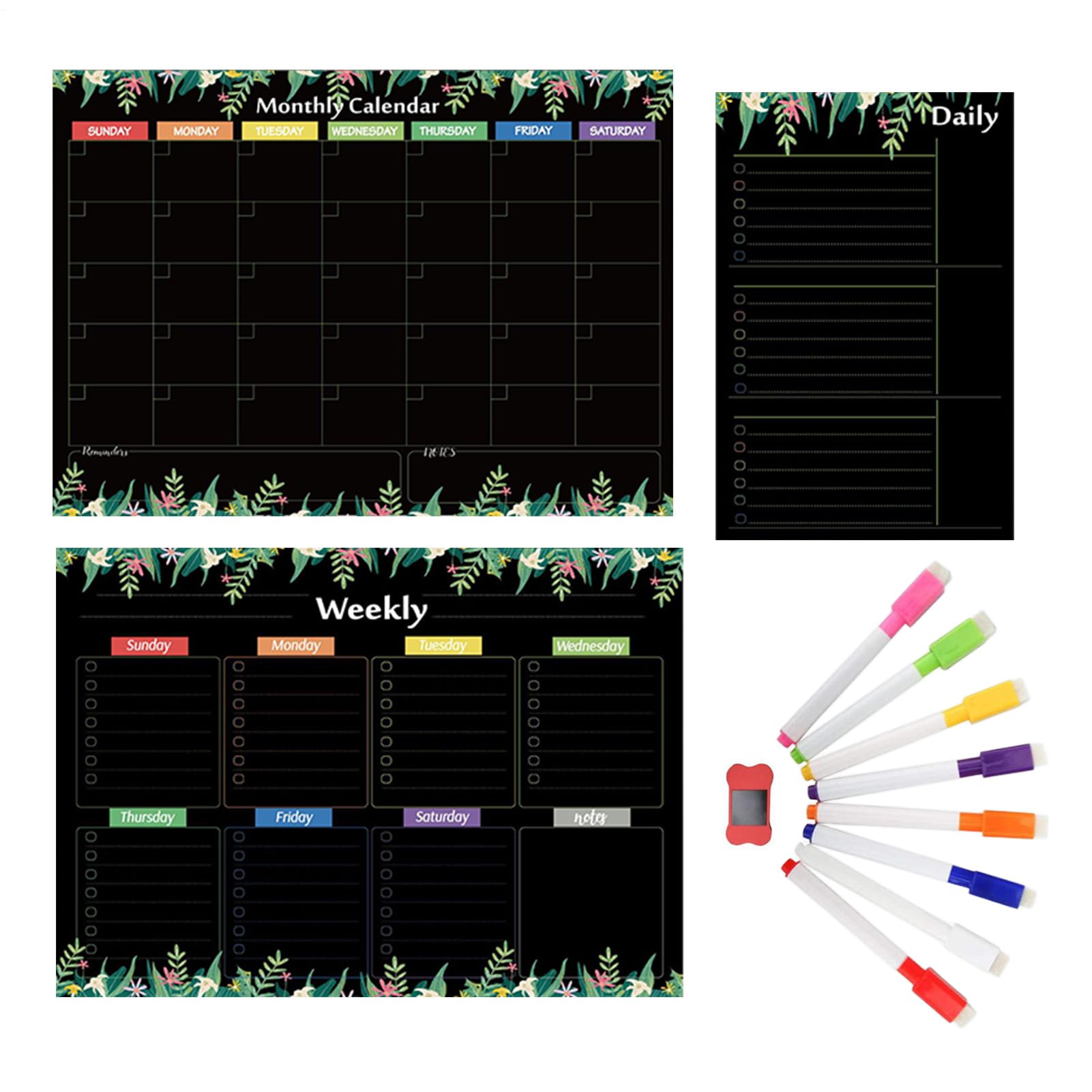Calendario Magnetico Da Frigo Planner Mensile Settimanale Giornaliero | Con pennarelli, cancellino Calendario da frigo e agenda giornaliera, decorazione casa ufficio, per tutti