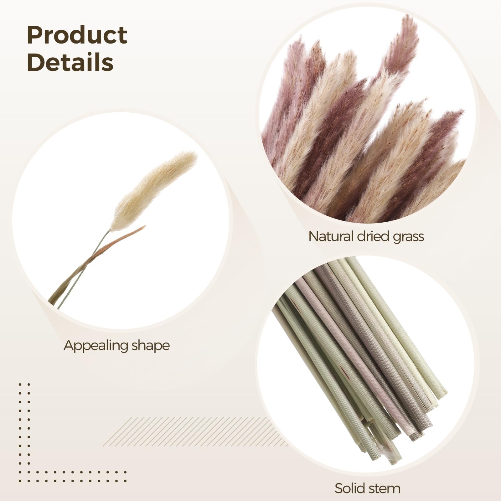 300 STK. Trockenblumenstrauß aus Pampasgras mit Eukalyptus und Bunny Tail Grass, in Weiß, Braun und Beige, Boho-Deko für Zuhause, ideal für Hochzeit, Tisch- und Wohnzimmerdekoration