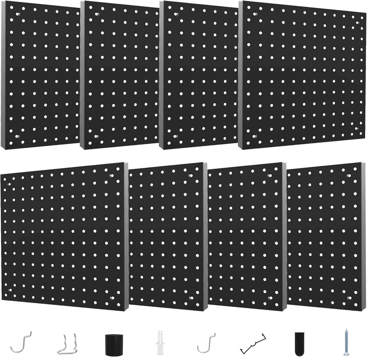 Peg Board,12"x12" Black Metal Pegboard Wall Organizer with Pegboard Accessories 8 Packs Metal Pegboard Panels