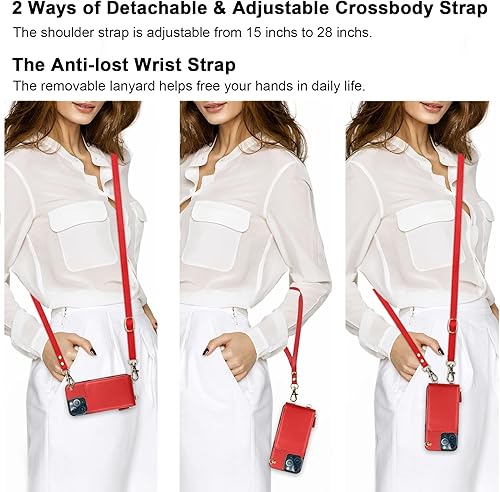 Miniatura 9 de KIHUWEY Funda tipo cartera cruzada para iPhone 13 Pro Max, funda con bolsillo con cremallera y soporte para tarjetas, funda protectora de piel