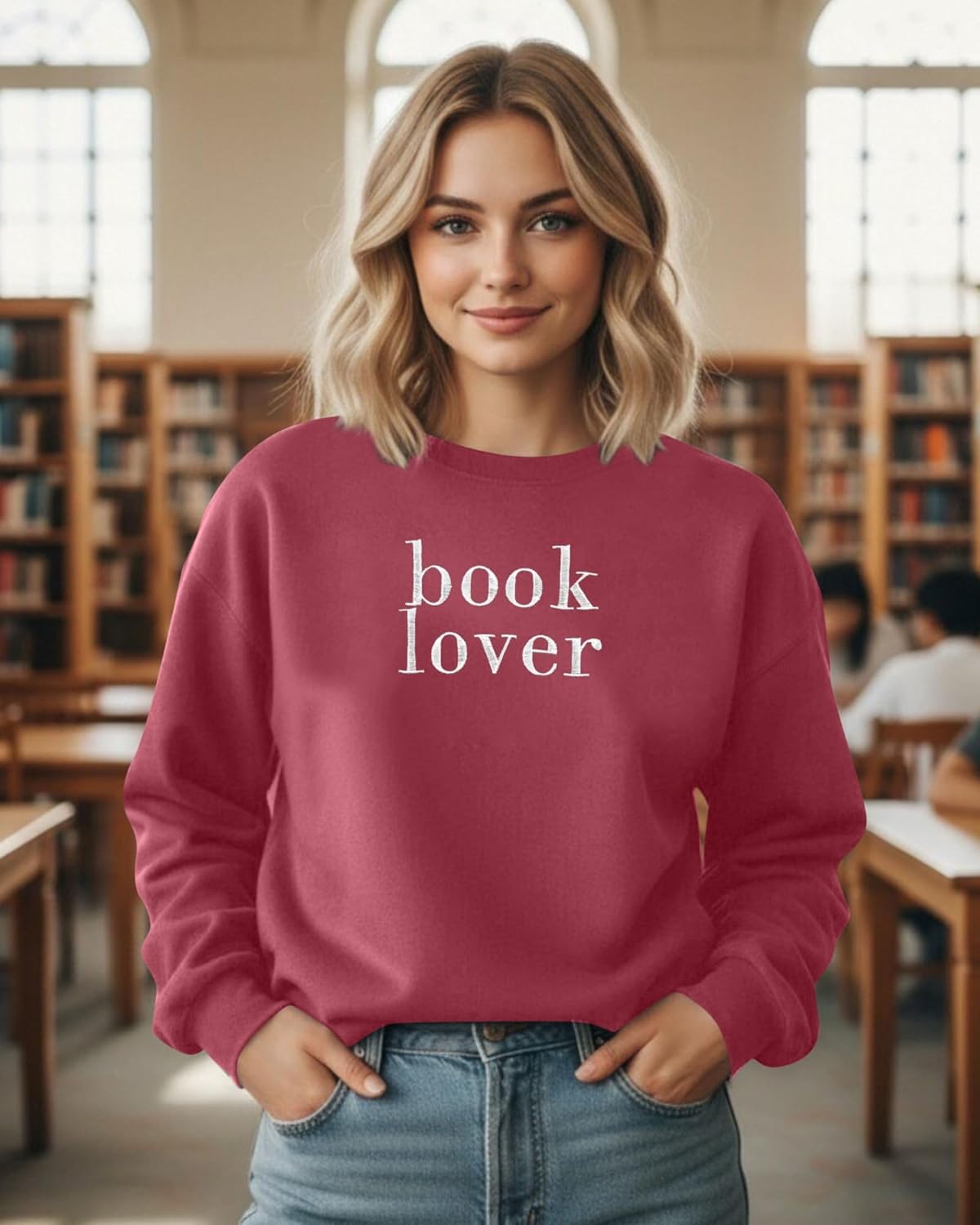MOUSYA Book Lover Embroidered Sweatshirt Women Funny Reading Book Long Sleeve Shirt Casual Teacher Pullover Tops - Image 3