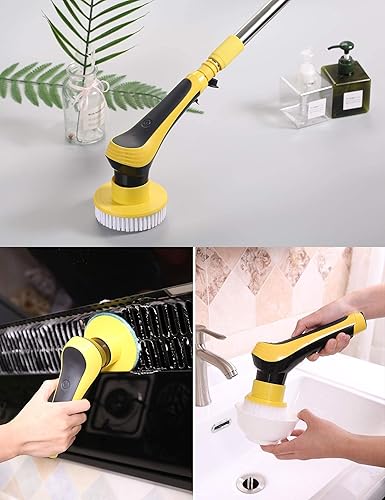 Miniatura 8 de Cepillo de limpieza eléctrico giratorio inalámbrico con cabezales de cepillo reemplazables 1016 y mango de extensión ajustable para cocina, baño,