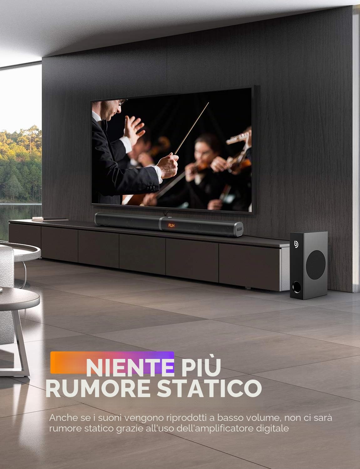 Soundbar 2.1 canali con altoparlante subwoofer 190 W, soundbar TV HDMI, soundbar wireless Bluetooth 5.0, home cinema per TV, PC, PS4, PS5, laptop, tablet -Tapio III, nero