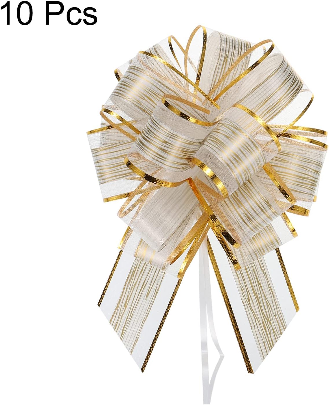 MECCANIXITY 10pcs 7 Inch Large Pull Bow Gift Wrapping Bows Ribbon Organza Cream White for Wedding Baskets Presents Christmas Party - Image 3