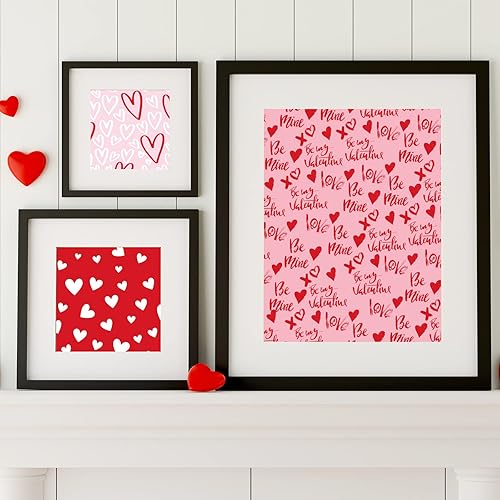 Miniatura 6 de Whaline 12 hojas de papel de regalo para el día de San Valentín, color rosa, rojo, blanco, patrón de corazón, papel de regalo impreso Love Be Mine