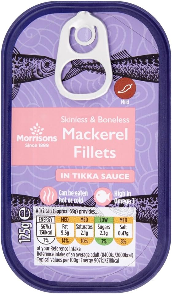 Morrisons Skinless & Boneless Mackerel Fillets in Tikka Sauce, 125g