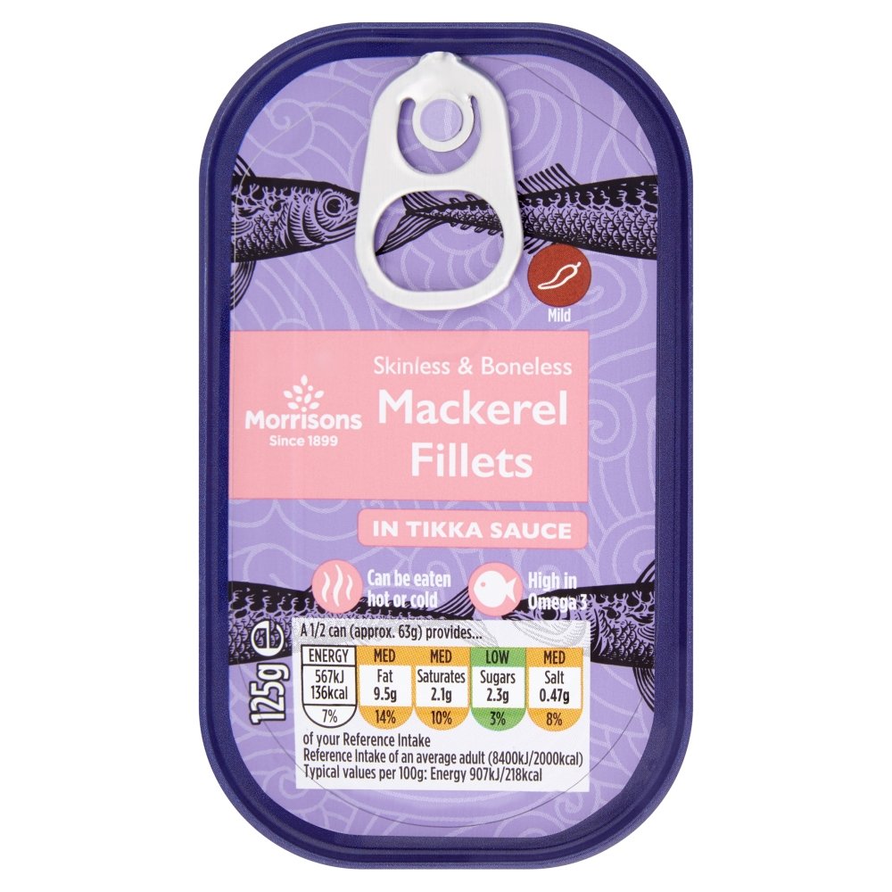 Morrisons Skinless & Boneless Mackerel Fillets in Tikka Sauce, 125g