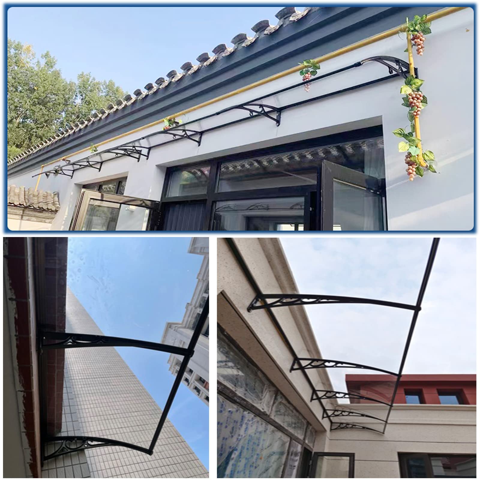 Tettoia In Alluminio 200x100 Cm Con Pannello In Policarbonato Trasparente – Protezione Solare E Antipioggia Per Balcone E Porta