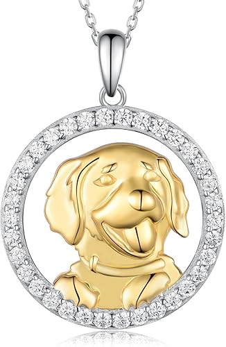 Collar de perro Golden Retriever de plata de ley 925 con colgante de perro, collar de cachorro para amantes de los perros, regalos de cumpleaños