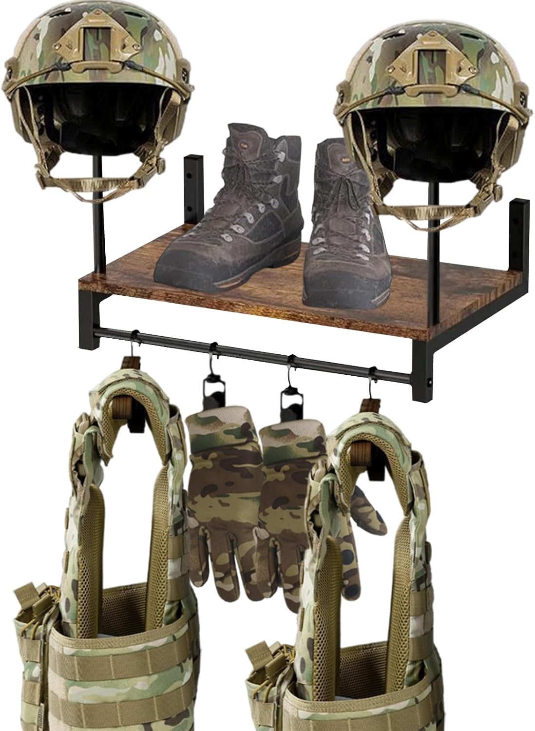 Xian Support mural pour équipement tactique, support de casque de moto, support de veste, support de plaque de support de support de présentoir pour costume de police, football, cyclisme (bois brut)