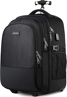 YOREPEK Backpack with Wheels, Large Rolling Backpack for Men Women, Water Resistant Business Travel Carry on Wheeled Backpack Bag, Durable Roller College Computer Bag Fits 15.6 Inch Laptop, Black