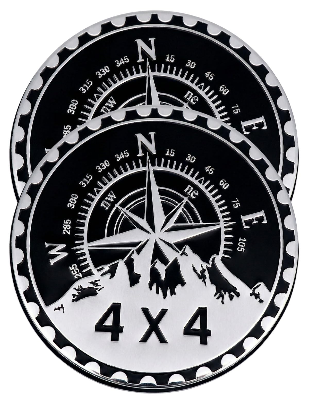 2 pcs Car Emblem 4 x 4 Metal Automotive Badge 3D Metal Car Badges Emblems Round Emblem Decals Car Badge Decals Stickers Compatible with Vehicles Trucks SUV RV Decorations (W N E-Rated)