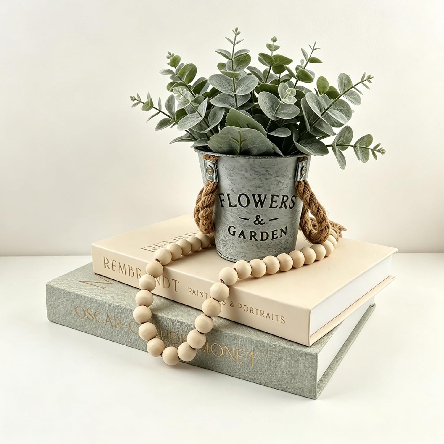 Beautiful Decorative Faux Book Storage Boxes, Set of 2 Book-Shaped Keepsake Boxes for Coffee Table, Bookshelf & Mantel Decor, Hidden Storage for Remotes and Small Items, Includes Wood Bead Garland