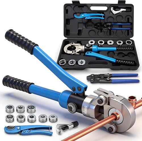 DISEN Hydraulic Copper Pipe Tube Fittings Crimping Tool with Copper Cutter | Copper Ring Removal Tool and PEX Tubing Cutter, 1/2" 3/4" 1" Dies for Copper Pipes & 3/8"-1" Dies for ASTM F1807 Pex Pipe