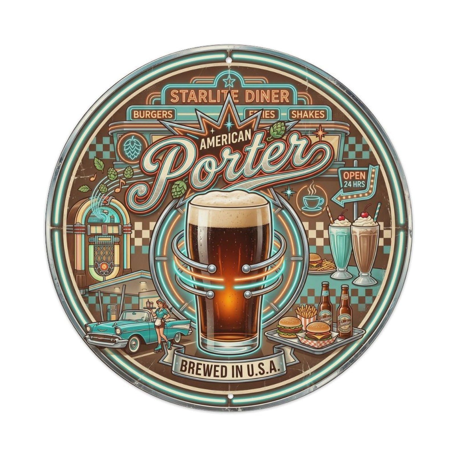 American Porter Beer Brewery Culture Old School Keg Tap Metal Tin Sign