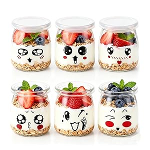 Flliberté 200ml/136g Tarros de cristal con Tapa para Yogurt, 6 Botes de cristal para yogurt Tarros de cristal Yogur con Tapa pare Yogures, Postres y Natillas