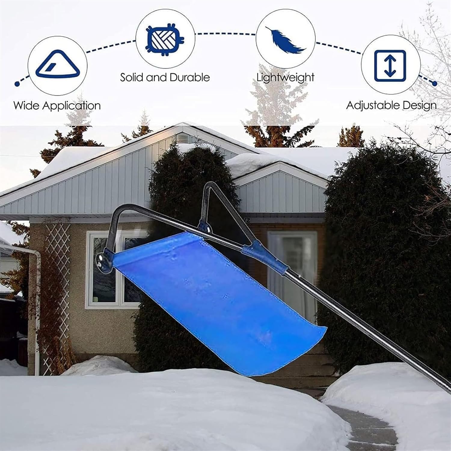 Snow Roof Rake, 5-20FT Extendable Snow Rake for Roof, 5-Section Aluminum Adjustable Pole with Anti-Skid Handle, Roof Snow Tool Fast Cleaning for Snow Leaves Debris Car, Scratch