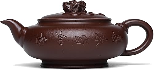 Zisha - Tetera de arcilla china Yixing hecha a mano, 10 onzas, infundir cerveza Kung Fu hojas sueltas (rana, arcilla púrpura Zini)