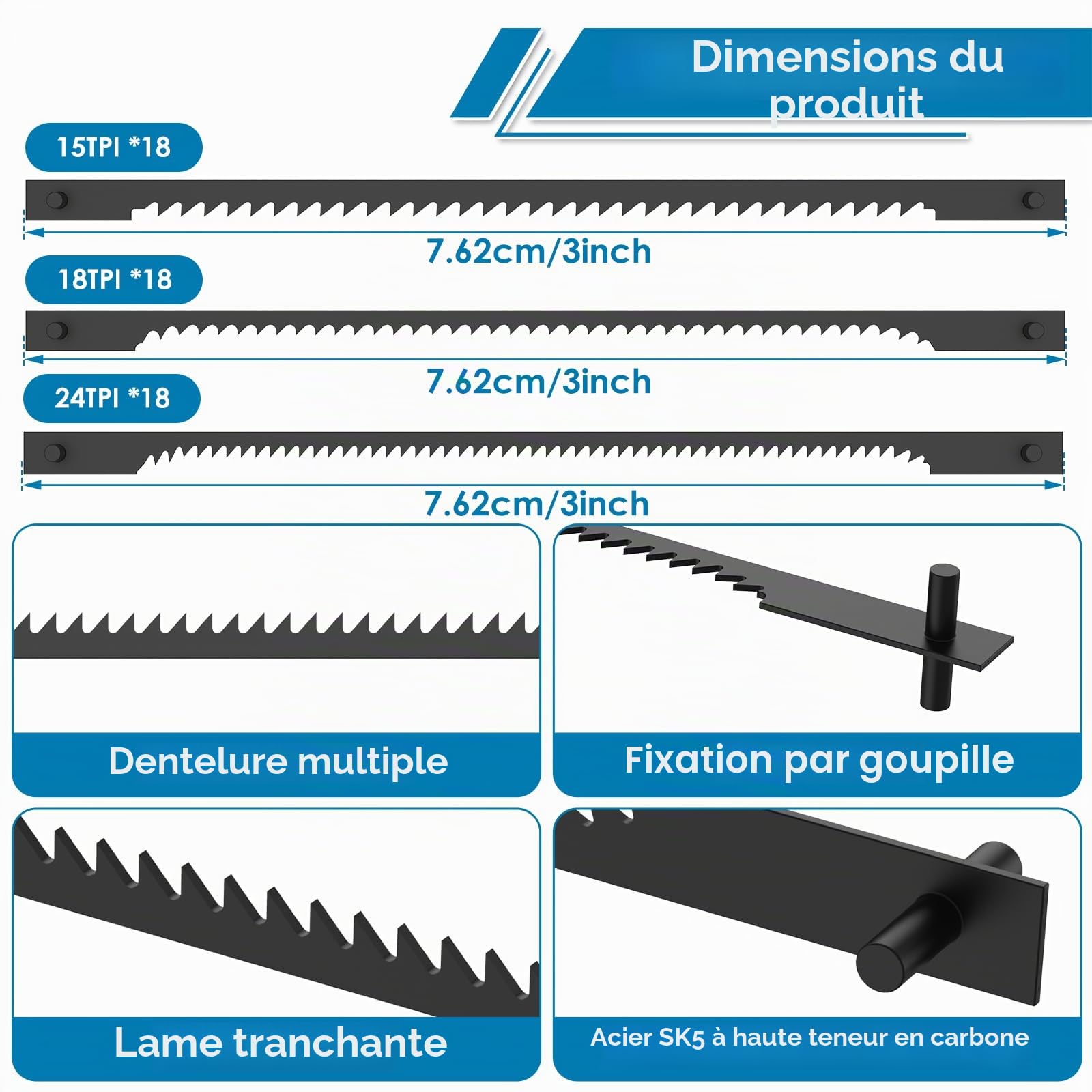 Lot de 54 lames de scie à chantourner - 76,2 mm - 15/18/24 - Lames de scie à chantourner - Outils électriques - Accessoires pour bois, plastique