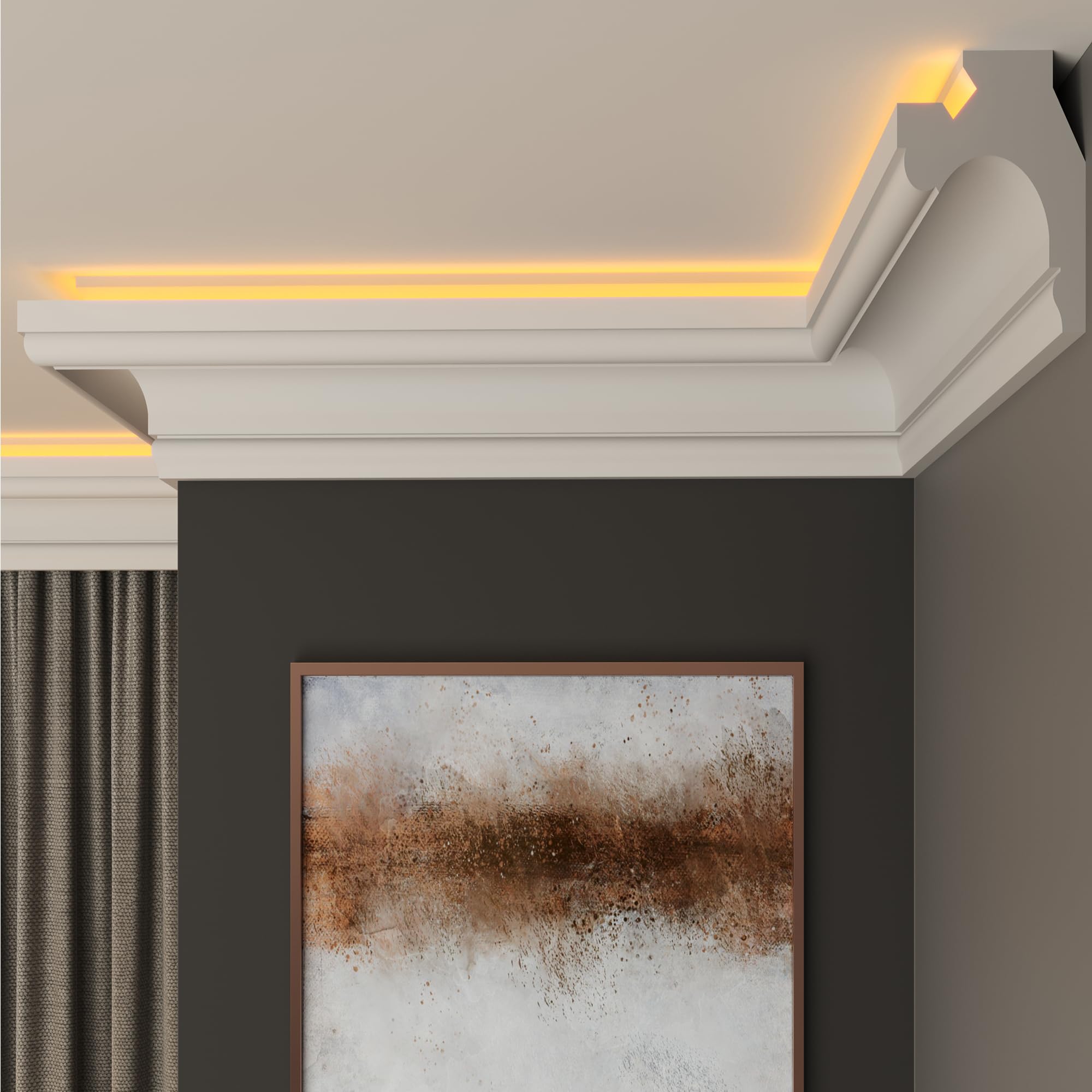 FAST DECOR LED Cornice Coving for Ceilings, Premium Extruded Polystyrene Ceiling Moulding Trim, Lightweight and Paintable Decorative Coving, Durable LED Lighting Coving (CLP14, 10M (5 Length))