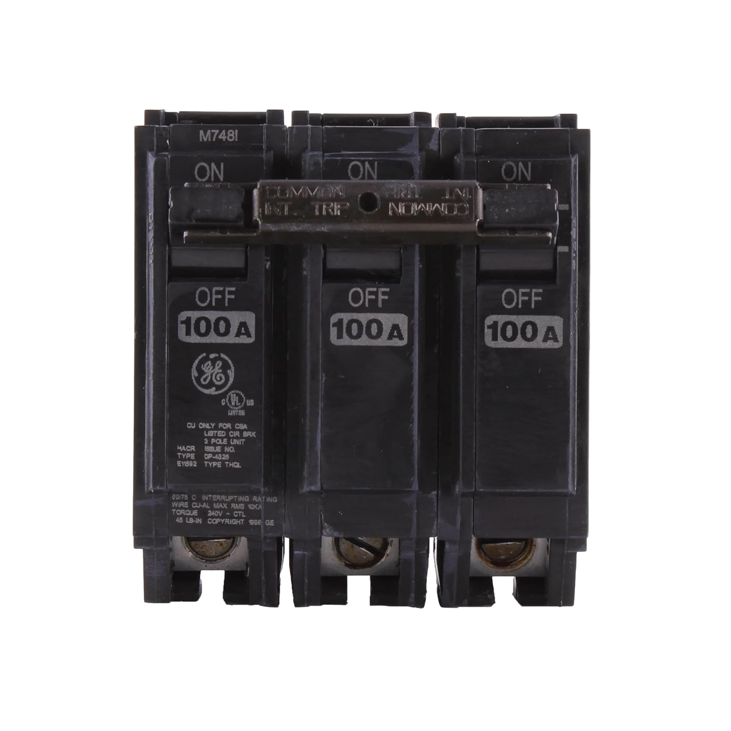 ABB Q-Line® THQL32100 Circuit Breaker • 100A/3-Pole Configuration • 120/240 VAC, 10 kAIC • Thermal Magnetic Trip • Quick-Make/Quick-Break Mechanism • Plug-in Mount