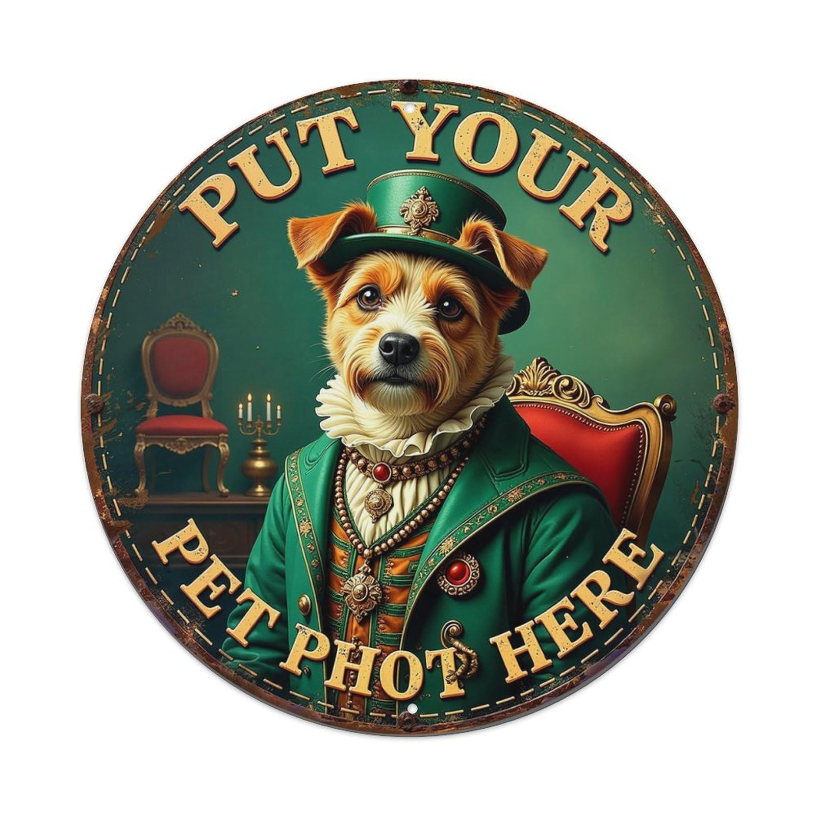 Royal Dog Portrait Round Tin Sign Vintage Metal Sign Home Bar Garden Indoor & Outdoor Wall Decor Retro Metal Poster 8x8 Inch