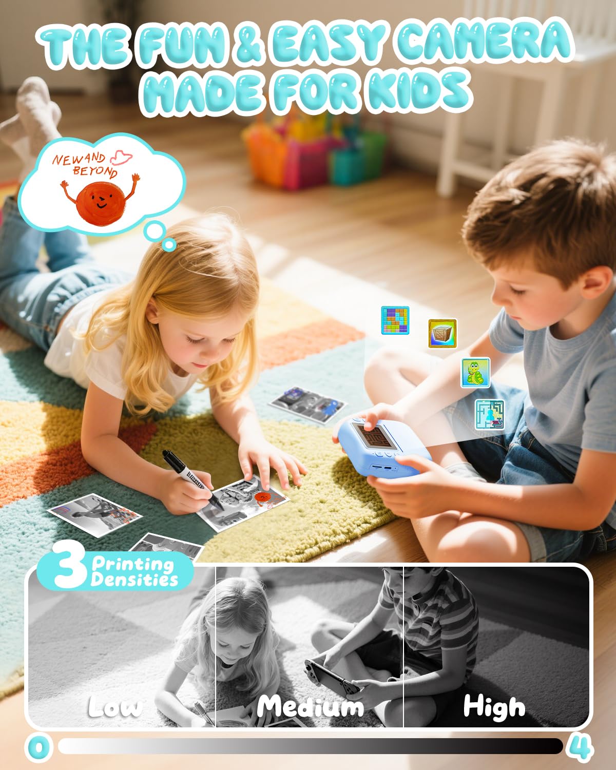 CAMCLID Macchina Fotografica Bambini Istantanea, 1080P HD Macchina Fotografica Istantanea 48MP con Scheda da 32 GB e 3 Rotoli di Carta da Stampa, Regalo per Ragazze Ragazzi da 3-12