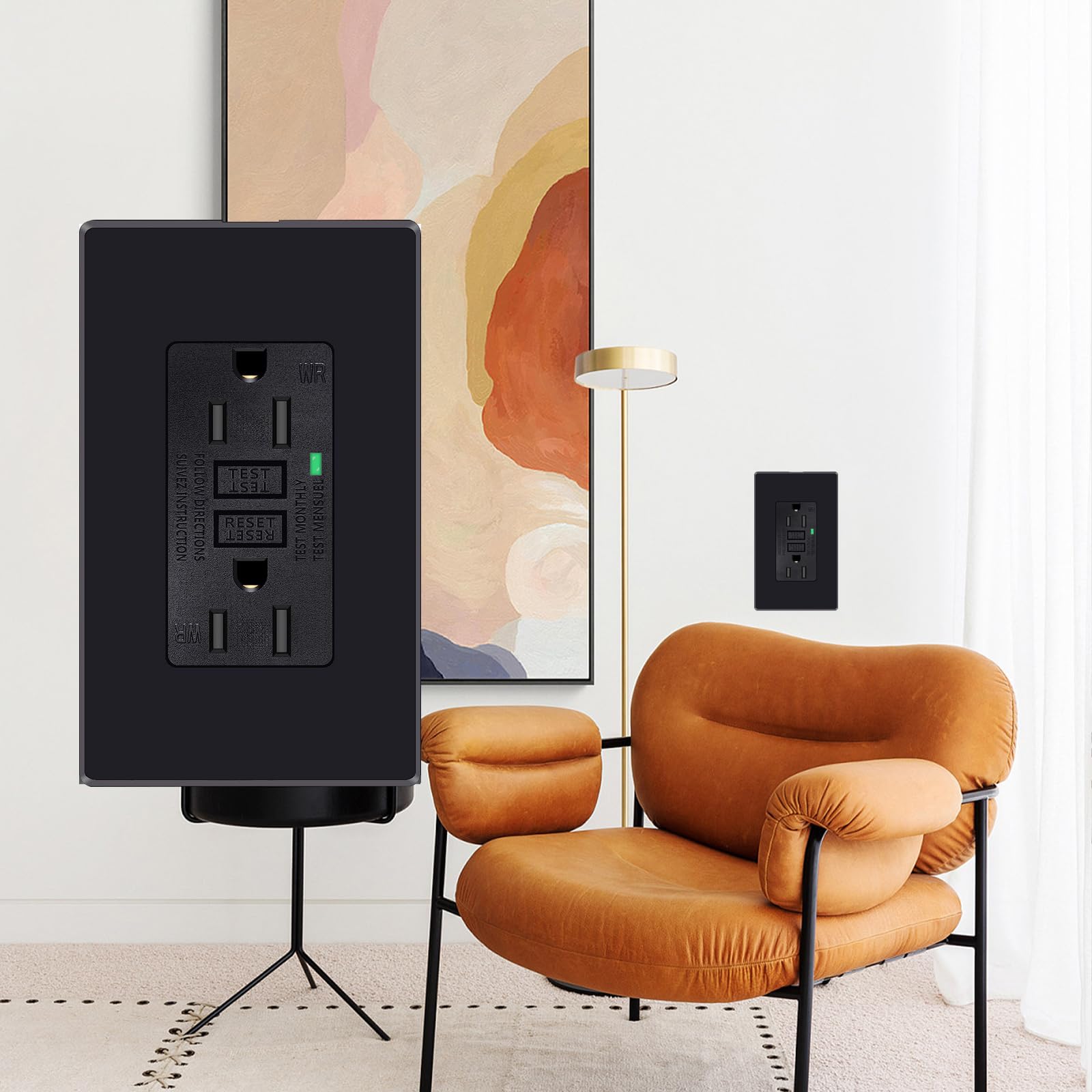 GREENCYCLE 1PK 15 Amp GFCI Outlet, Weather Resistant with LED Indicator Decorative Wall Plates Screws Included Residential and Commercial Grade ETL Certified Black