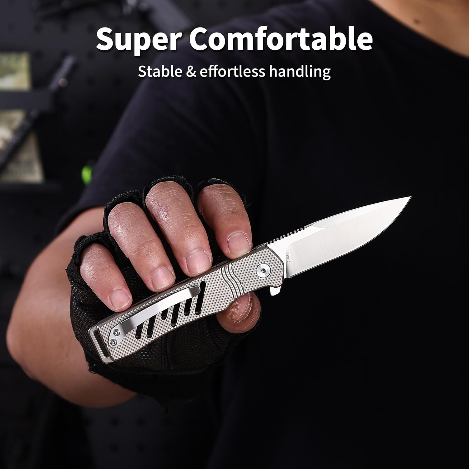 3" D2 Steel Folding Knife with Titanium Handle - EDC Pocket Knife with Clip for Men & Women, Compact Daily Carry Utility Tool, PK-T002
