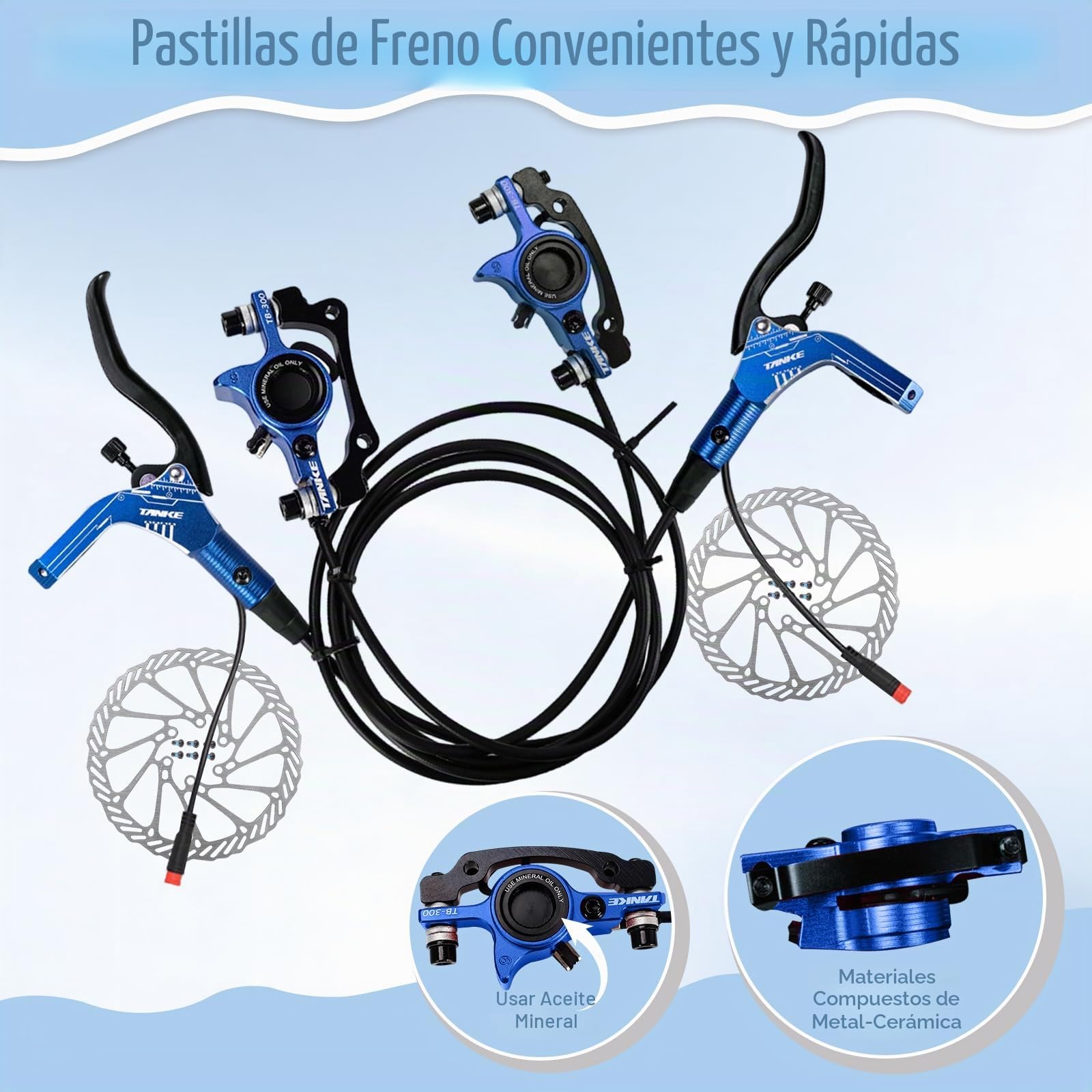 Buachois Juegos de Frenos de Disco de Bicicleta, Kit de Freno hidráulico de Bicicleta E con rotores de 160 mm, Frontal Izquierdo 89 cm y palancas de presión de presión de Aceite de 147 cm