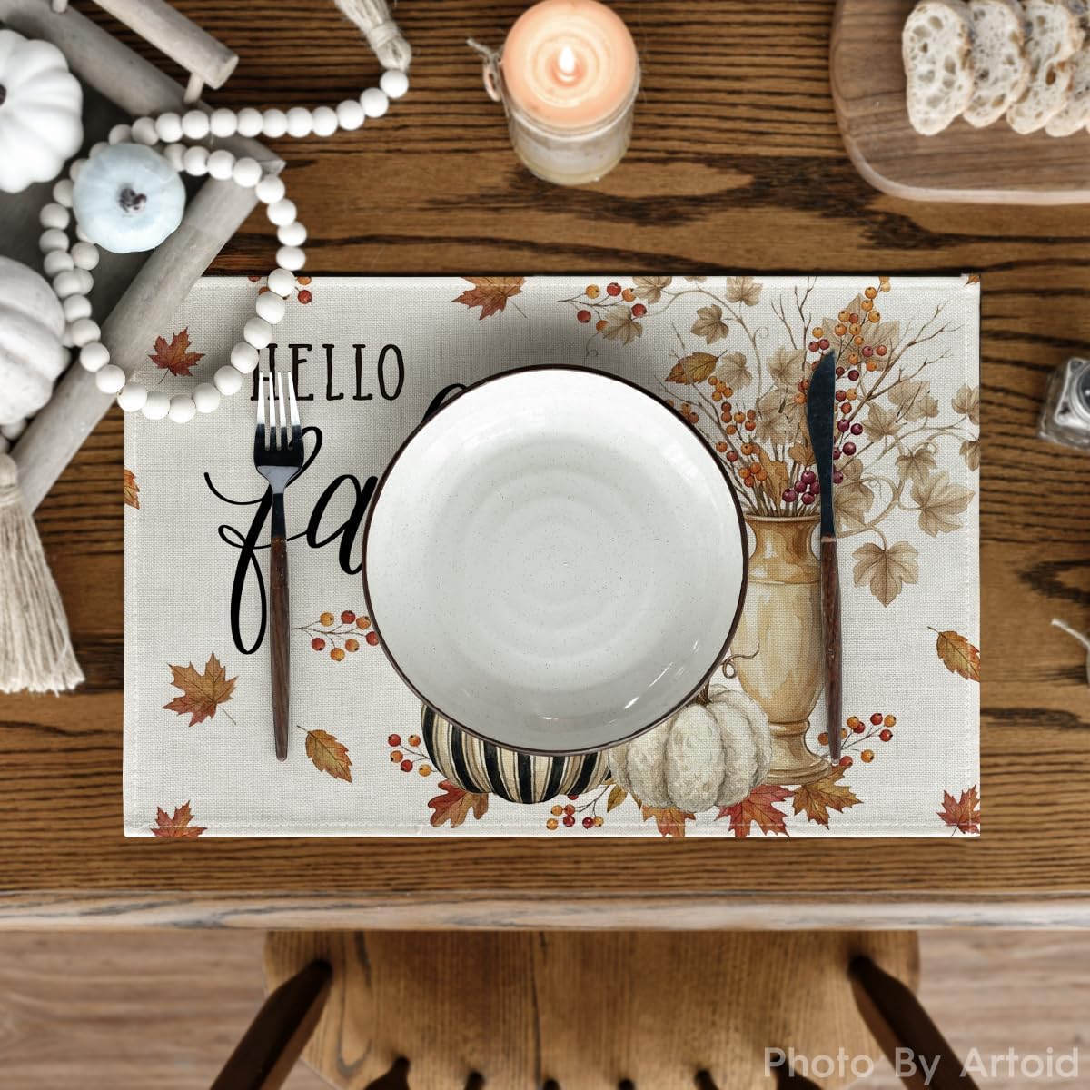 Artoid Mode Maple Leaves Berries Fall Placemats Set of 4-12 x 18 Inch