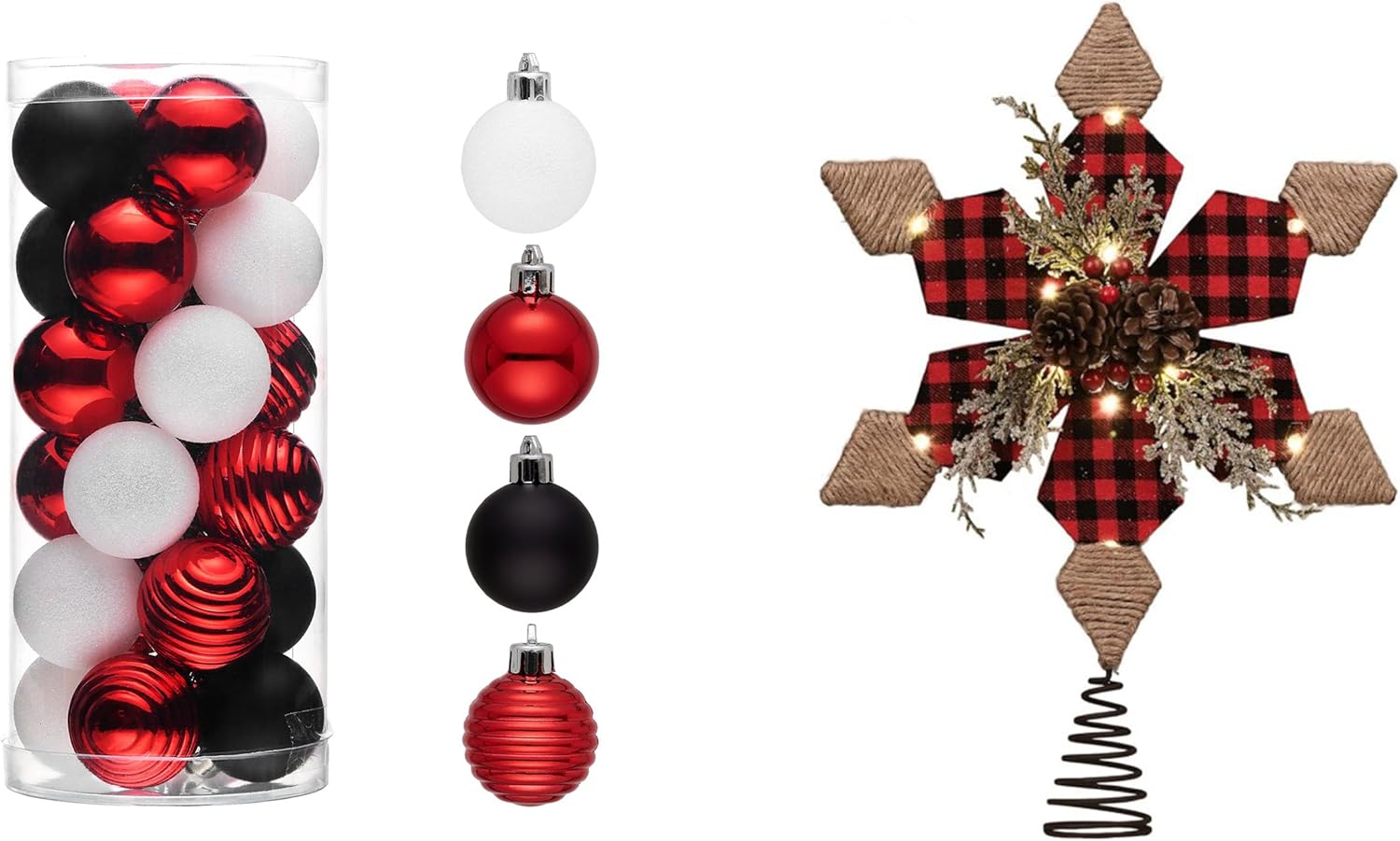 Valery Madelyn 1.57 Inches Small Christmas Tree Decorations Ornament Set for Fall Halloween&Christmas Tree Topper Star with Timer（2 Items Buddle